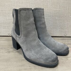 SAM EDELMAN Corra Boots Womens 7.5 Gray Suede Ankle Booties Chunky Heel Pull-On